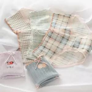 여자 체크 무늬 면 팬티 위생 심리스 아영 인견 힙업