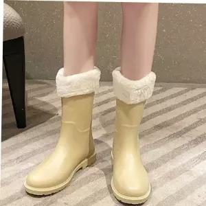 겨울장화레인부츠 여자 겨울 기모 따뜻한 장화 레인 부츠 털 안감 심플