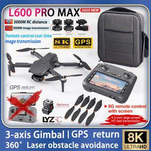 드론 L600 PRO MAX GPS 5G 3축 HD 듀얼 스크린 짐벌 FPV RC 장애물 공중 8K 제어 DRON 회피 카메라