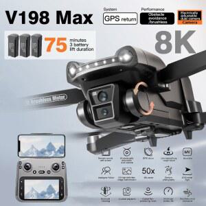 드론 V198MAX GPS 8K 전문가용 카메라 항공 화면 접이식 브러시 대형 RC 리모컨 장애물 FPV