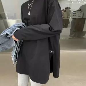 옆절개라인 루즈핏 롱슬리브 데일리 간절기 긴팔 티셔츠 LWFM5ZRJ 박스티 블랙