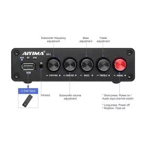 디지털 음향가전 AIYIMA 오디오 B01 Bluetooth TPA3116D2 서브우퍼 증폭기 100W HiFi 스테레오 2.1 클래스