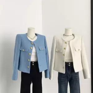 여성 노카라 골드단추 트위드자켓 봄 가을 아우터 하객룩 LWFLA1Z0 점퍼 데이트룩