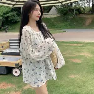 루즈핏 여름용 시스루 페미닌 블라우스 아우터 가디건 플라워 원픽