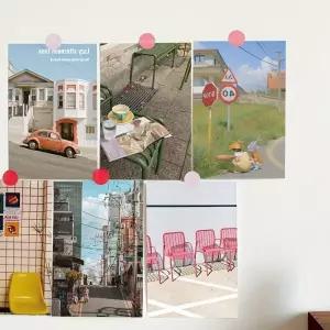 인테리어 감성 핑크 엽서 벽꾸미기 포스터 10p 스티커 LWFMNVVQ 세트 기타장식용품