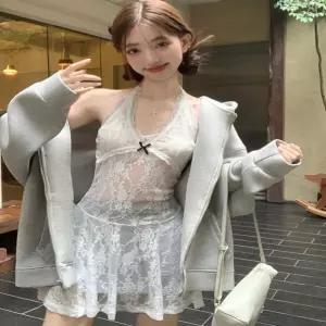 여성 시스루 이너원피스 플레어 LWFHEMVA 레이어드 레이스