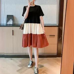 트리플 배색 원피스 와이드핏 실루엣 반팔 LWFHA5FF 캐주얼 청록