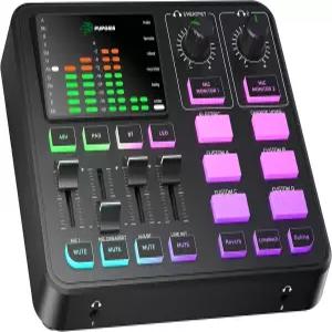 PUPGSIS Gaming 오디오 믹서 PC/팟캐스트/스트리밍용 인터페이스 3.5mm/XLR 마이크 입력 지원 사운드 보드