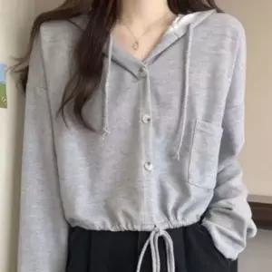 내추럴 후드 스트링 가디건 긴팔 여성 캐주얼 아우터 세련된 상의 데일리룩 예쁜 코디룩