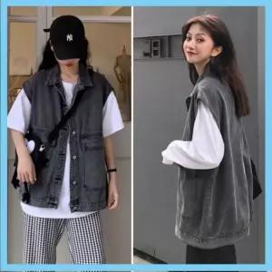 여자 캐주얼 오버핏 데님 베스트 블랙진 조끼
