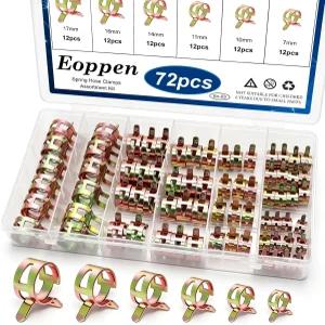 Eoppen 72Pcs 스프링 호스 클램프 연료 라인 실리콘 진공 저압 공기 및 슬리빙 자동차 교체용 패스너