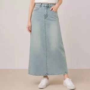 페이릿 토베 라이트 빈티지 뒷트임 데님 롱스커트