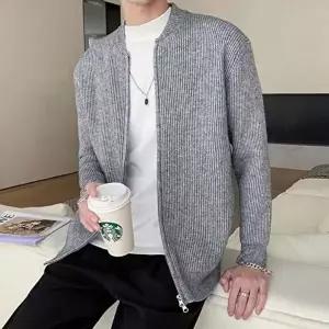 가디건 깔끔한 슬림 간절기 스타일 긴팔 집업 가디건 골지 투웨이 남자-WFQ9YY4