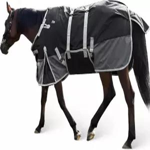 실제 말용 72인치 담요 1200 데니어 중량 겨울용 표준 목 및 배 밴드 포함 방수 검정-회색 220g 충전재