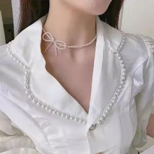 진주 리본 목걸이 청담동스타일 초커
