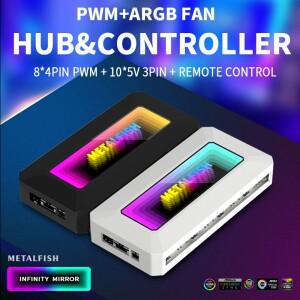 컴퓨터 냉각용 4핀 PWM METALFISH ARGB 팬 허브 스플리터 SYNC 라디에이터 5V 3핀 LED 라이트 스트립 리모