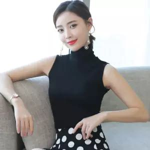 이너 민소매 여성 폴라티 티셔츠 여름 터틀넥 반목티