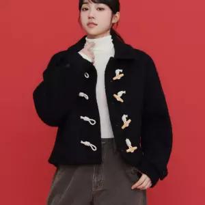 리 우먼 테디 더플 숏 코트 블랙 5553530
