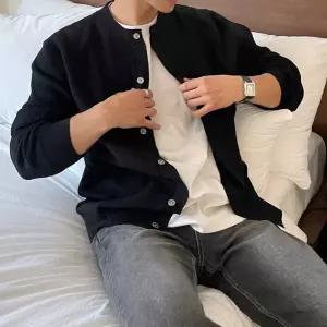 남자 버튼 라운드넥 간절기 가디건 니트 카디건 코디