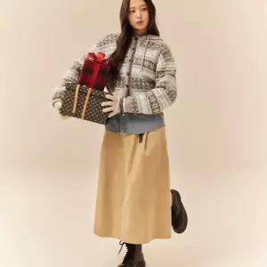 리 코듀로이 플레어 벨트 스커트 베이지 5327253
