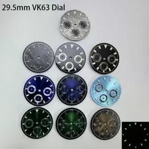 새로운 로그 수정형 295mm 시계 페이스 3즈 선버스트 그린 야광 다이얼 VK63 무브먼트 액세서리 호환