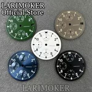 LARIMOKER30mm 파일럿 시계 다이얼 날짜창 녹색 발광은 VK63 무브먼트 크로노그래프 수정 액세서리에