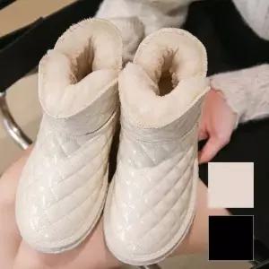 부츠 털안감 방한 구두 여성 체크 패턴 디자인 따듯한 유광 패딩 겨울