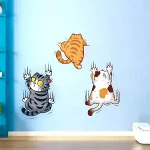 귀여운 고양이 벽 스티커 변기 장식 욕실 벽화 방 배경 홈 자체 접착 찬장 데칼 3 개/세트