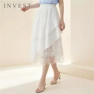 인베스트 레이스 언발 배색 롱 스커트_INI6M1SK8481