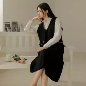 [66-110] 스네 브이 트위드 베스트 원피스
