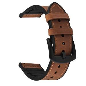 FULLMOSA 20MM 가죽 실리콘 퀵 릴리스 가민 시계 밴드 | GARMIN VIVOACTIVE 6 / 5 VENU SQ FORERUNNER 165용 여성 남성 스포츠 야외 활동용 브라운&블랙 버클 스트랩