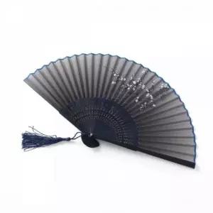 매화꽃 접이식 대나무 부채 블루 전통 손부채 여름