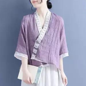 여름 면 마 7부 소매 린넨 카디건 슬림핏 생활한복 셔츠 상의