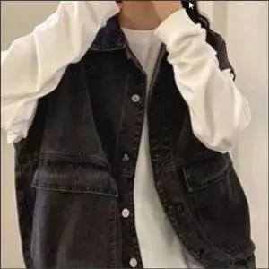 흑청 데님조끼 레이어드 블랙 아우터 여자 청쪼끼 오버핏