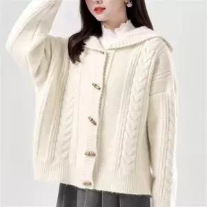 2컬러 떡뽁이 단추 꽈배기 후드 가디건