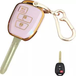 토요타 Camry Corolla Rav4 Tacoma er Avalon Venza용 키체인 장착 스마트 QIXIUBIA 포브 커버 3버튼-핑크
