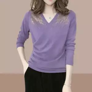 봄 가을 여성 브이넥 티 크로스 넥 스팽글 블라우스 LN147