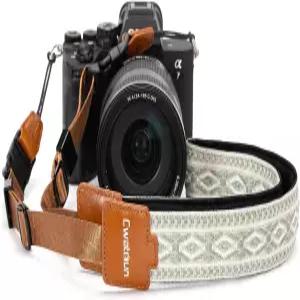 Cwatcun 보헤미안 플로럴 카메라 스트랩 캐논 니콘 소니용 조절 가능한 크로스바디 DSLR 야외 여행 사진