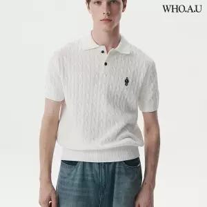 백화점 후아유 공용 Steve Collar Cable Short Sleeve Sweater 스웨터