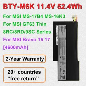 MSI GF63 Thin 8RC/8RD/9SC 9SE/SX Bravo 15/17 MS-17B4 MS-16K3 BTY-M6K 11.4V 52.4Wh용 교체용 노트북 배