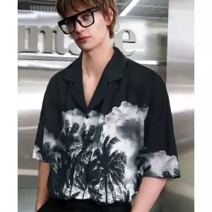UNTAGE 야자수 프린트 볼링 셔츠[Black(UNISEX)]_UTS-SS11 2380136