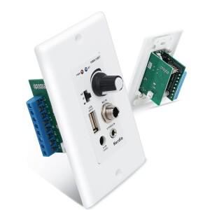 Herdio Bluetooth 벽 증폭기 4 채널 볼륨 제어 플레이트 USB/AUX 입력 12V3A 전원 공급 장치로 개의 스피커
