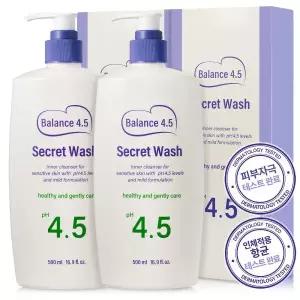 [터치미] 밸런스 4.5 시크릿워시 약산성 저자극 대용량 여성청결제 500ml X 2개 / 유산균함유