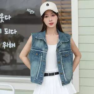 레트로 데님 조끼 재킷 여성 여름 패션 민소매