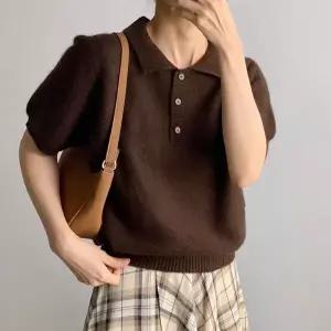 [하프클럽/]여성 울라쿤 반팔 니트 카라넥 단정한 데일리룩 오피스룩 포근