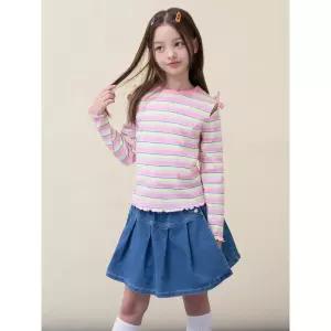 [BEANPOLE KIDS] [시즌오프 30%] 여아 스트라이프 골지 컷아웃 티셔츠 - 라이트 핑크 (BI6241G02Y) (BI6241G02Y)