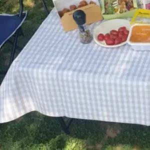 테이블보 2인용 체크브라운 PVC테이블보