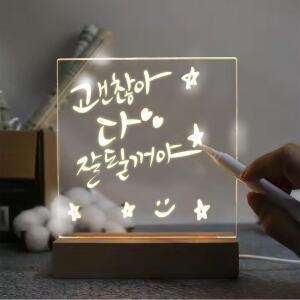 소형 LED 투명보드 무드등 스탠드 메모 메세지보드 보드 15x15cm