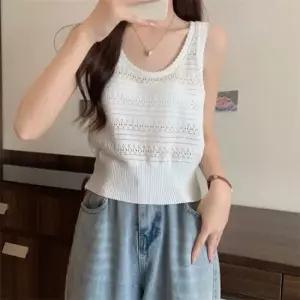 민소매 여성 나시티 레이스 슬리브리스 캡나시 펀칭