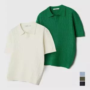키뮤어 코튼 오픈카라 케이블 하프 니트_5 COLOR KBDUUKS005 3968466